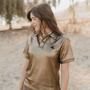 Rodeo Quincy Gold Polo Shirt with Black Logo